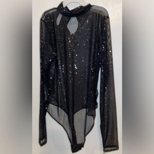 Auden Medium Intimate wear. Sheer black w/sparkles all over it.Thong.Button neck